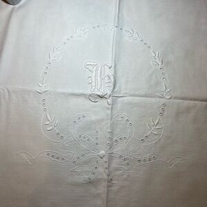 Antique French pillowcase or cover, momogrammed, embroidered